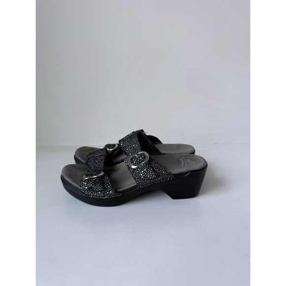 Dansko Sophie Black Silver Leather Slide Slip On Sandals Size 40 US 9.5-10 - Picture 3 of 8
